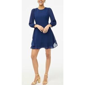 J Crew Flounce Hem Long Sleeve Lined Trendy Elegant Mini Dress US Women's 8 New